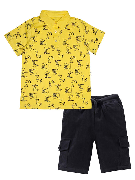 Boys AOP Polo Tee & Solid Knit Cargo Short Set