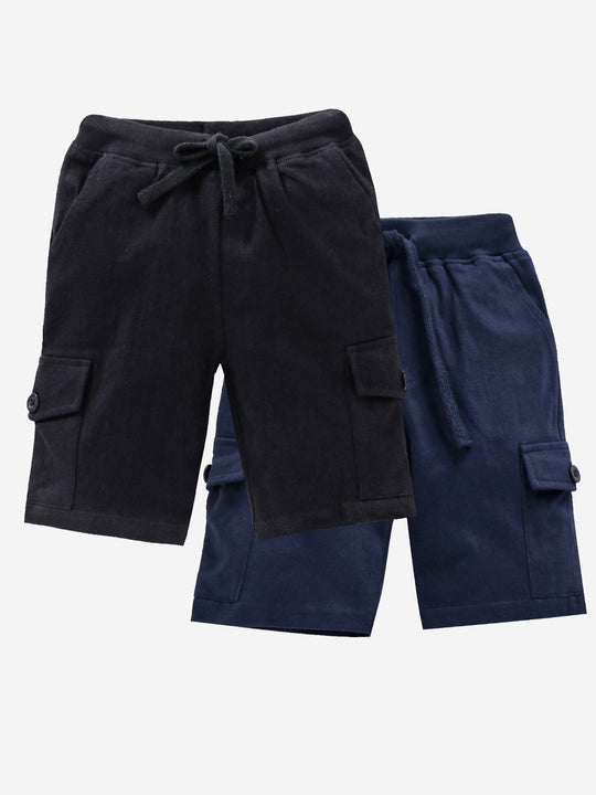 Boy's Knee Length Cotton Jersey Cargo Shorts- Pack of 2