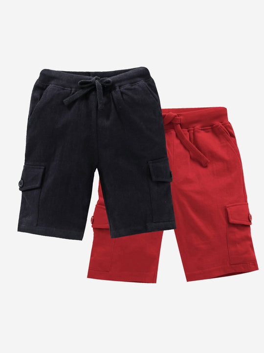 Boy's Knee Length Cotton Jersey Cargo Shorts- Pack of 2