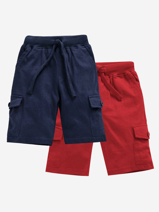 Boy's Knee Length Cotton Jersey Cargo Shorts- Pack of 2