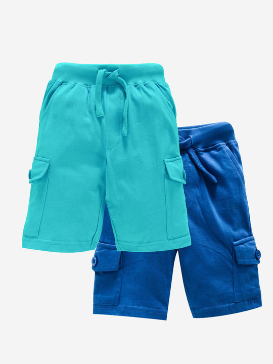 Boy's Knee Length Cotton Jersey Cargo Shorts- Pack of 2