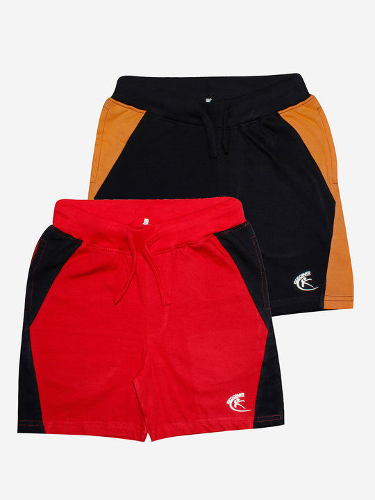 Boys Cotton Shorts with Contrast Panel- Pack of 2