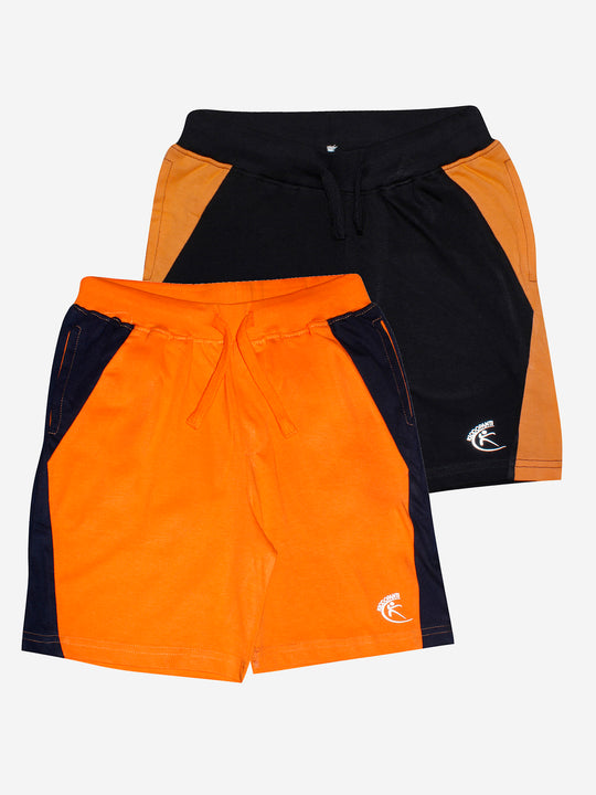 Boys Cotton Shorts with Contrast Panel- Pack of 2