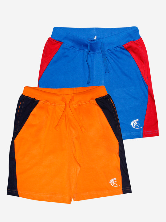 Boys Cotton Shorts with Contrast Panel- Pack of 2