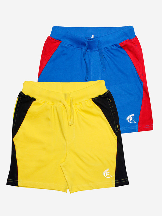 Boys Cotton Shorts with Contrast Panel- Pack of 2