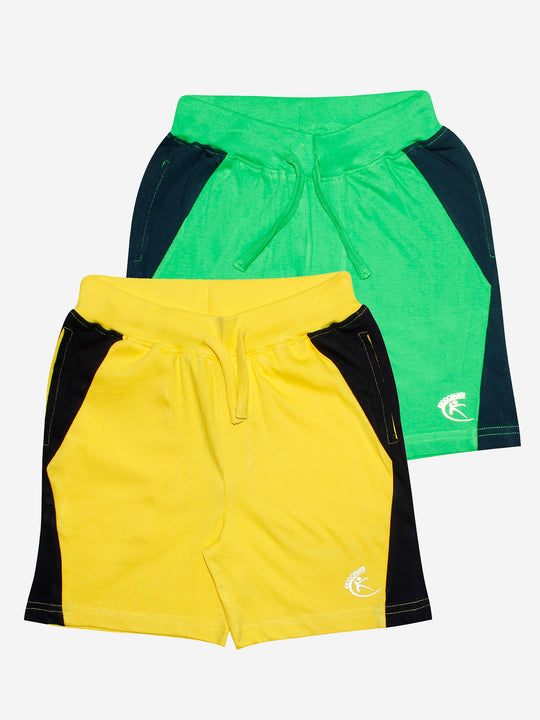 Boys Cotton Shorts with Contrast Panel- Pack of 2