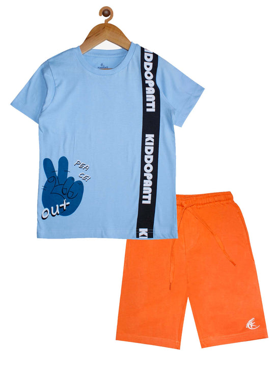 Boys Printed Tee & Knee length Basic Short Set