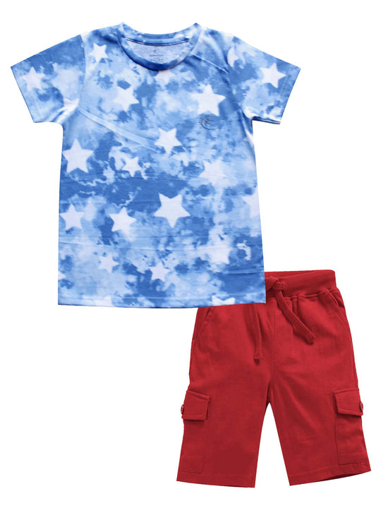 Boys Round Neck Half Sleeve Tee & Knit Cargo Short Set