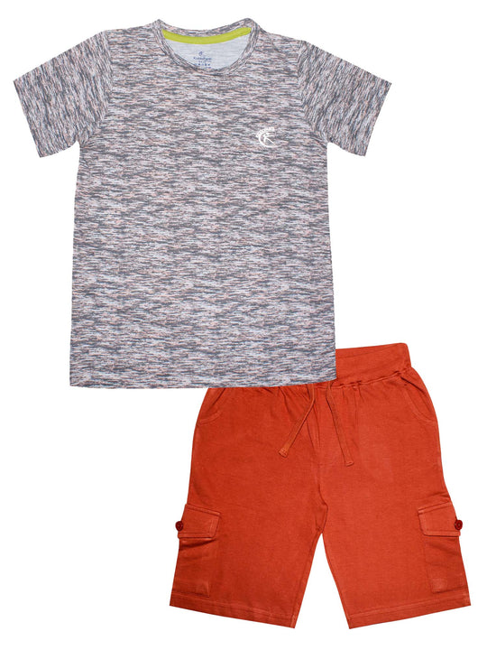 Boys Round Neck Half Sleeve Tee & Knit Cargo Short Set