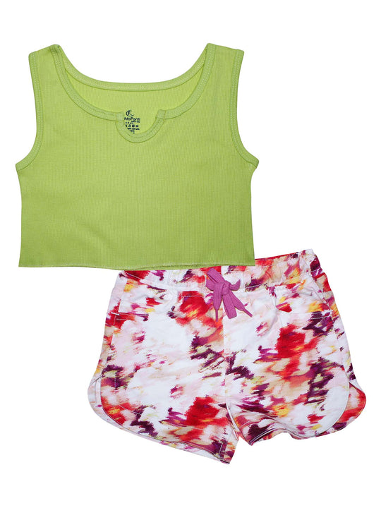 Girls Rib Crop Tank Top & Hot Short Set