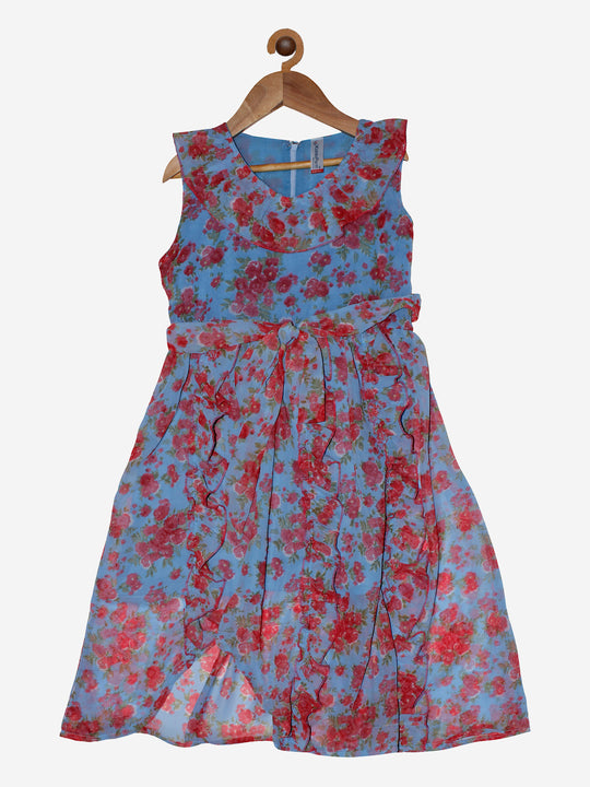 Girls Sleeveless Dress With Frilled Neck Line