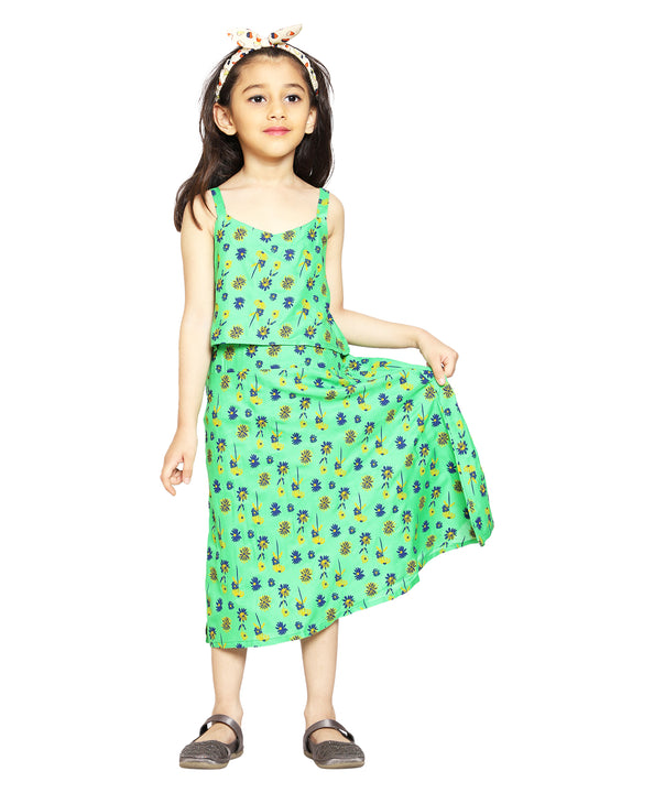 Girls Printed Strap Layered Dress