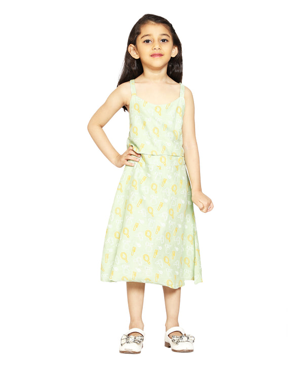 Girls Printed Strap Layered Dress