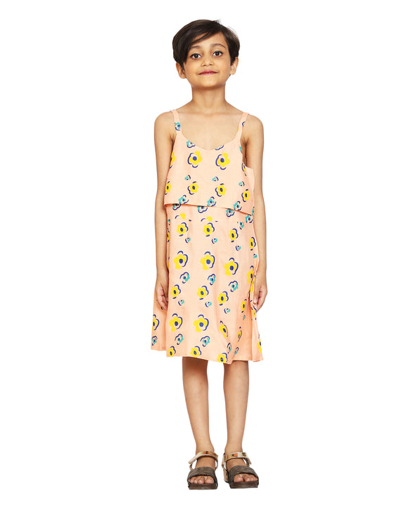 Girls Printed Strap Layered Dress