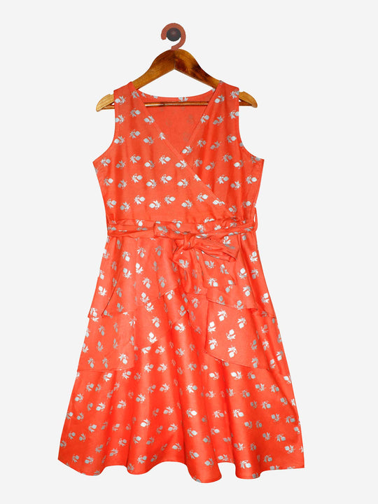 Girls Printed V Neck Layer Dress