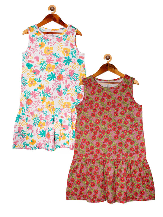 Girls Sleeveless Dress with frill- Pack of 2