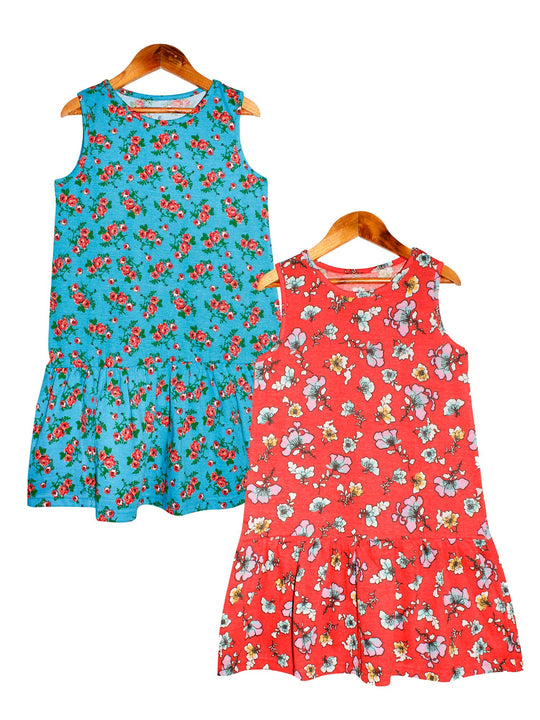 Girls Sleeveless Dress with frill- Pack of 2