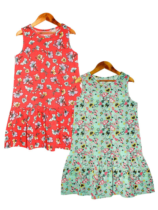 Girls Sleeveless Dress with frill- Pack of 2