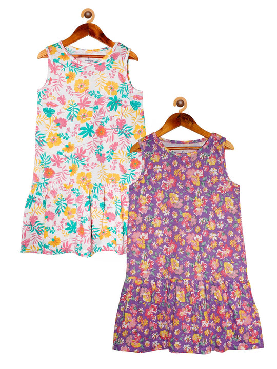 Girls Sleeveless Dress with frill- Pack of 2