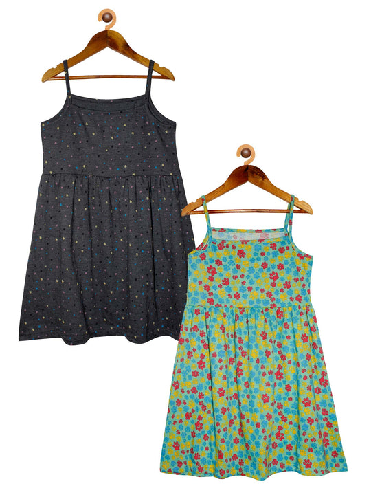 Girls Printed Strap Dress- Pack of 2