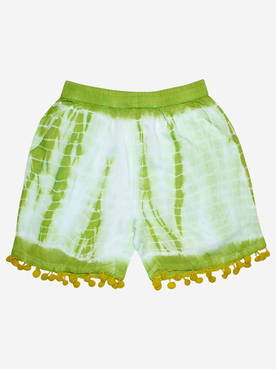 Girls Tie & Dye Short with Pom-Pom Lace Hem