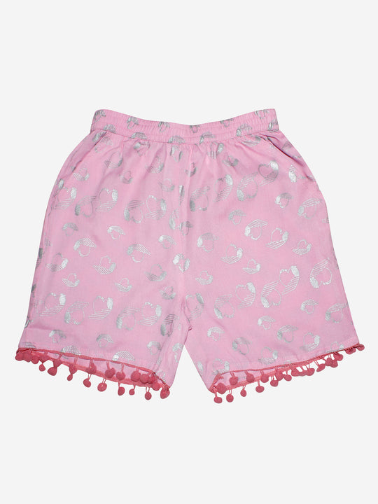 Girls Printed Rayon Shorts with Lace