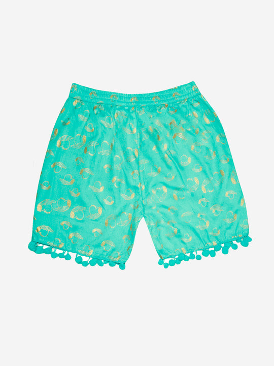 Girls Printed Rayon Shorts with Lace