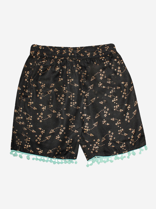 Girls Printed Rayon Shorts with Lace