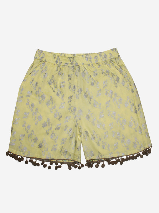 Girls Printed Rayon Shorts with Lace