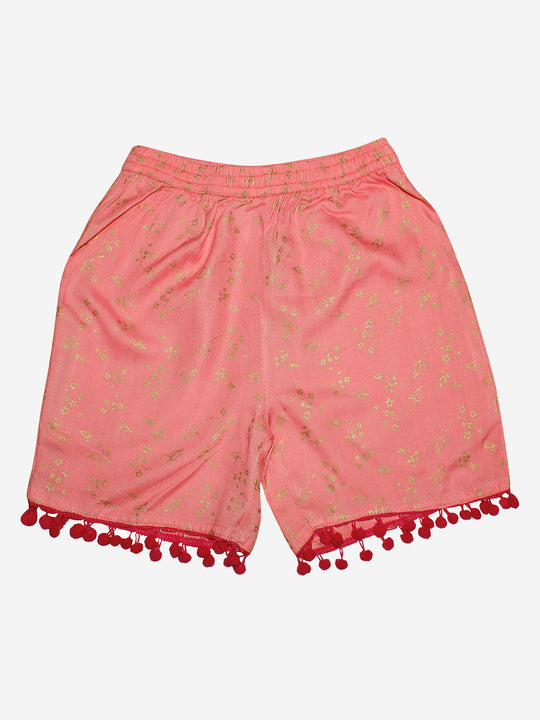 Girls Printed Rayon Shorts with Lace