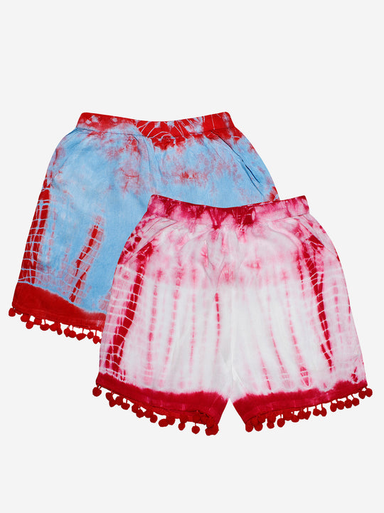 Girls Tie & Dye Shorts with Pom-Pom- Pack of 2