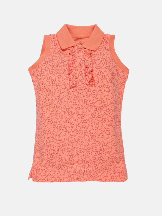 Girls Sleeveless Printed Polo Tee