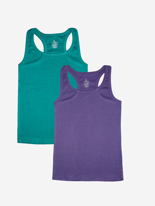 Girls Cotton Rib Racer Back Tank Top-Pack of 2