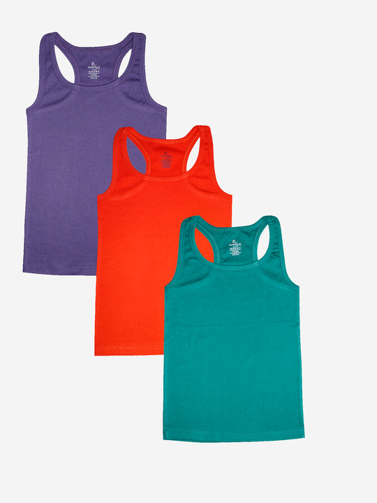 Girls Cotton Rib Racer Back Tank Top - Pack of 3