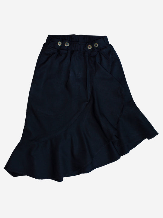 Girls Asymmetrical Ruffle Denim Skirt