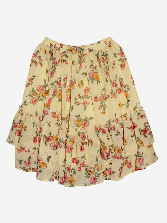 Girls Printed Georgette Skirt with Frill Layer