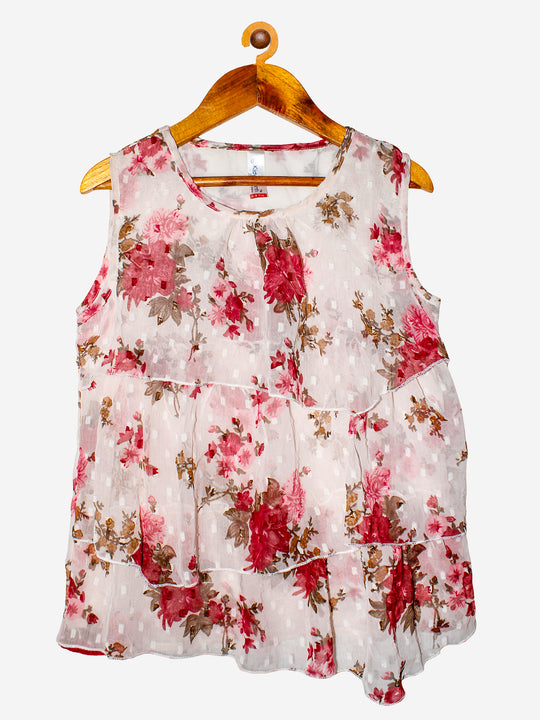 Girls Floral Printed Georgette Sleeveless Top