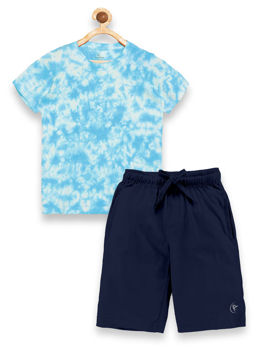 Boy's Half Sleeve Tie & Dye T-Shirt & Knee length Basic Short Set