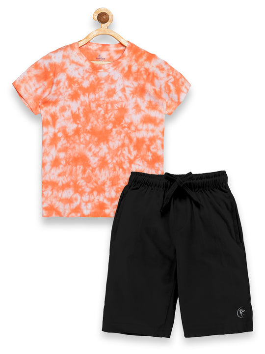 Boy's Half Sleeve Tie & Dye T-Shirt & Knee length Basic Short Set