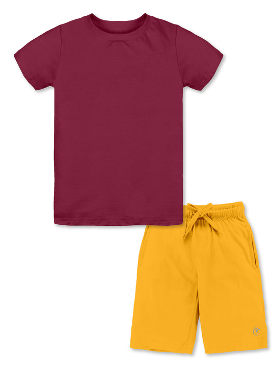 Solid Half Sleeve Round Neck Tee & Knee length Basic Short Set