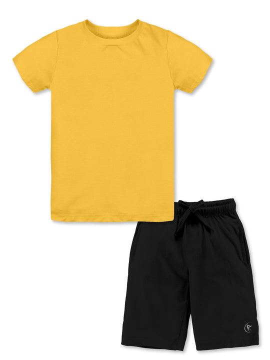 Solid Half Sleeve Round Neck Tee & Knee length Basic Short Set