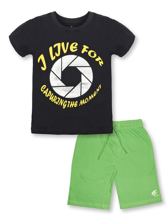 Boy's Printed Half Sleeve Tee & Knee length Basic Short Set