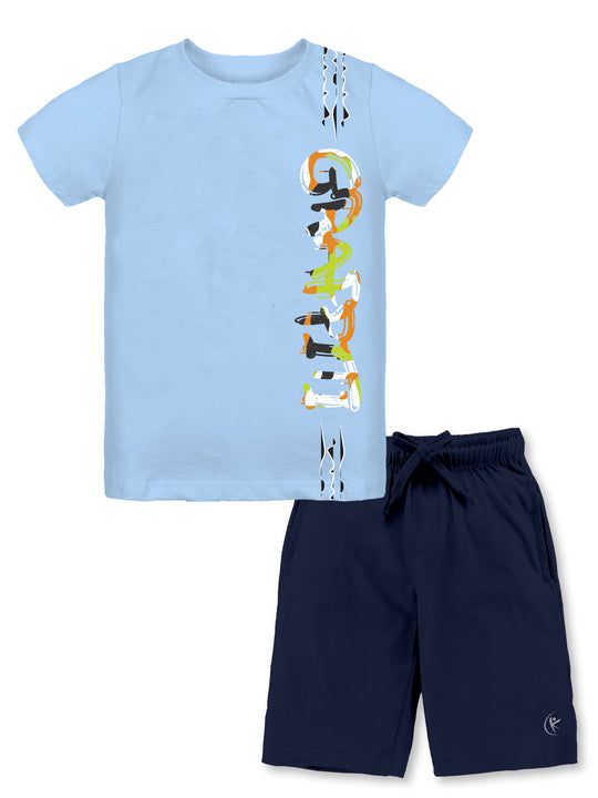 Boy's Printed Half Sleeve Tee & Knee length Basic Short Set