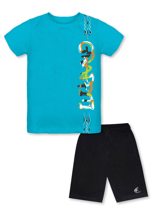 Boy's Printed Half Sleeve Tee & Knee length Basic Short Set