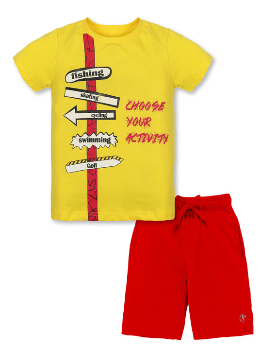 Boy's Printed Half Sleeve Tee & Knee length Basic Short Set