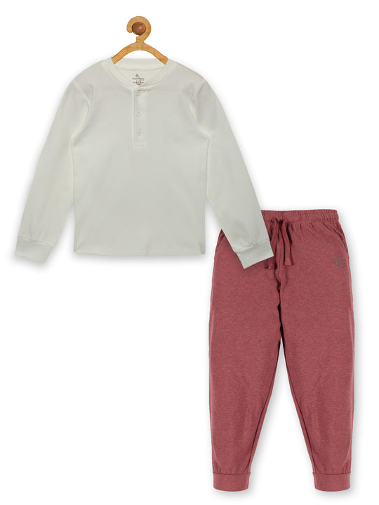 Solid Full Sleeve Henley Neck Rib Tee & Track Pant Set