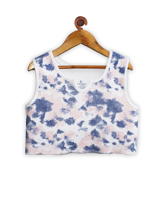 Girls Tie & Dye Print Rib Crop Tank Top