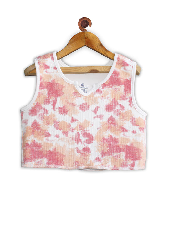 Girls Tie & Dye Print Rib Crop Tank Top