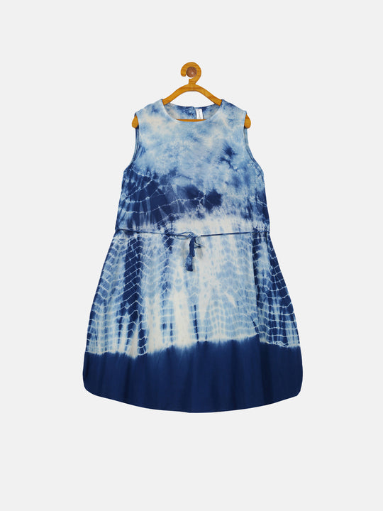 Girls Sleeveless Tie And Dye Dress With Dori