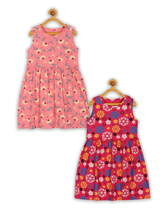 Girls Sleeveless Yoke Gather Dress Pack of 2